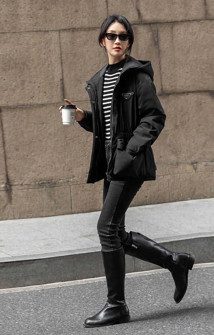 Dme [Black Technology Triple-Protection Battle Robe] Winter Outdoor Lightweight Sports Cotton Jacket with Hood, Elastic Waistband, Color-Block Women's Cotton Coat 7