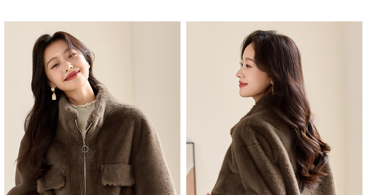 PinCai Women's Vintage Solid Color Short Fleece Jacket with Stand Collar P144U4008 21
