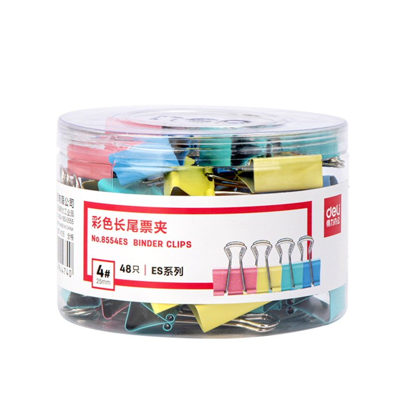 Deli [Super Popular] 48 Pieces 25mm Colorful Long Tail Clips Binder Clips #4 Medium Metal Binder Clips for Documents And Office Use, 48 Pieces/tube, 8554ES