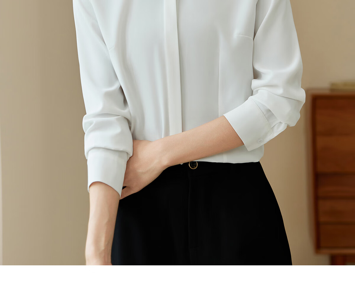 Chushen Spring And Autumn Long-Sleeve Shirt for Women, V-Neck Collar, Casual Versatile Commuter Professional White Blouse S143C2049 M Size 4