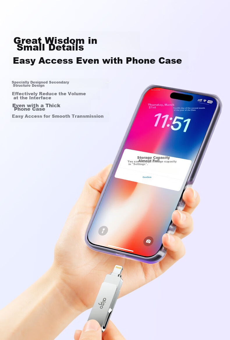 Aigo 256GB Lightning USB3.0 Apple Flash Drive U371, MFI Certified, Compatible with IPhone 14/iPad 9 And Earlier Versions, Dual-Use Flash Drive for Phones And Computers 7