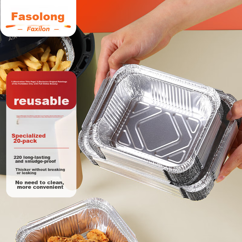 Faxilon Air Fryer Aluminum Foil Trays, 410ml Capacity, Disposable Baking Pans for Barbecue, Oven Aluminum Foil Baking Sheets, Pack of 20