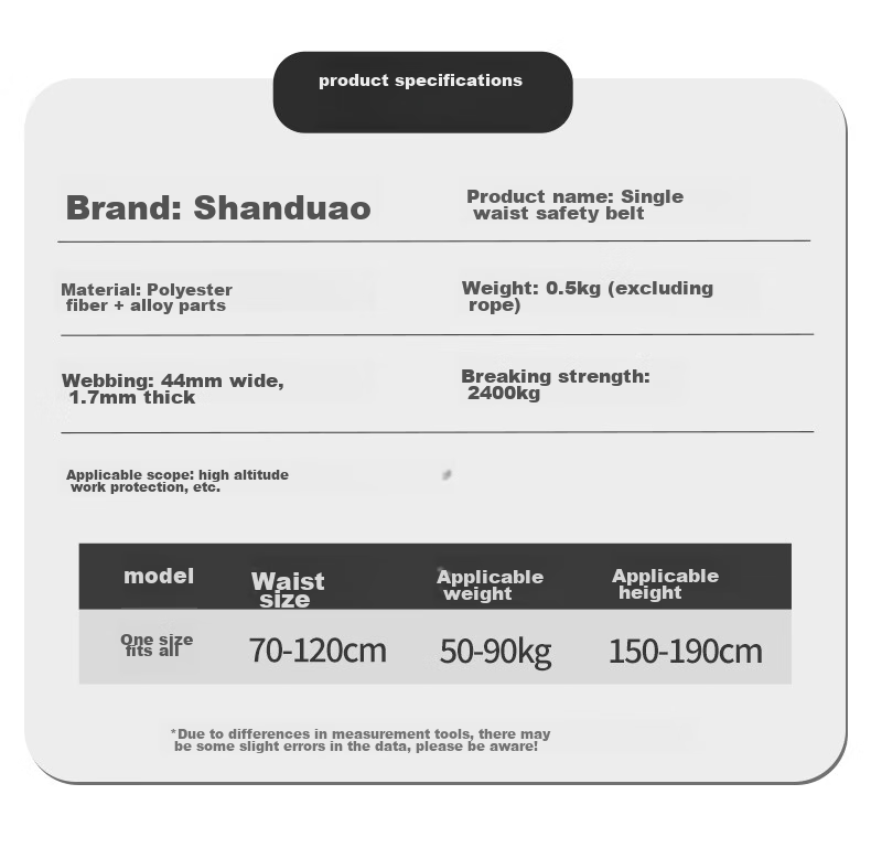 Shandouao SHANDUAO Single Waist Safety Belt Quick-Insert Model, High-Altitude Work National Standard AD9062, Blue Single Safety Belt 6