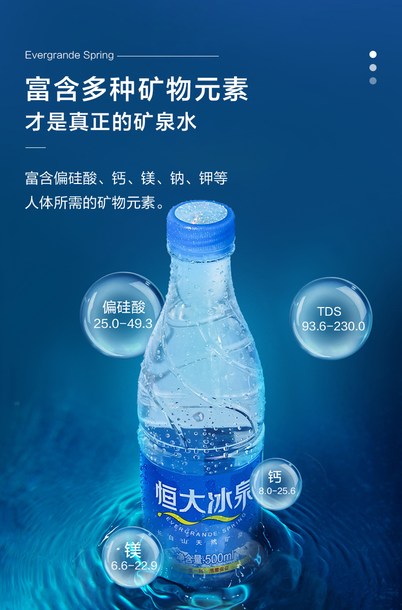 恒大冰泉长白山天然弱碱性矿泉水350ml24瓶整箱装