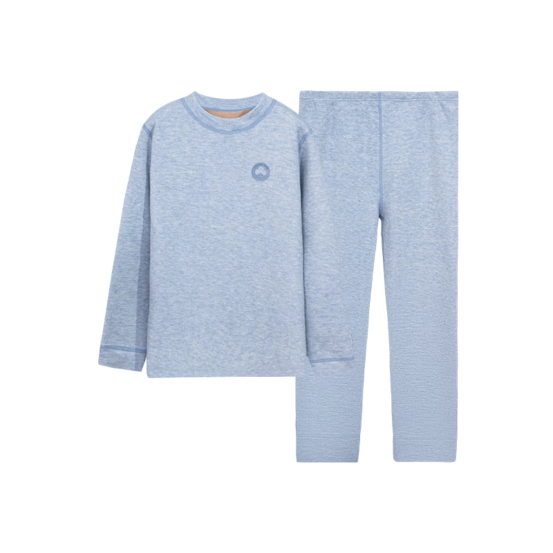 YUZHAOLIN Children's Thermal Underwear, Fleece-Lined And Thickened School Uniform Essential Set, Autumn And Winter Round Neck Loungewear, Light Blue, Size 170