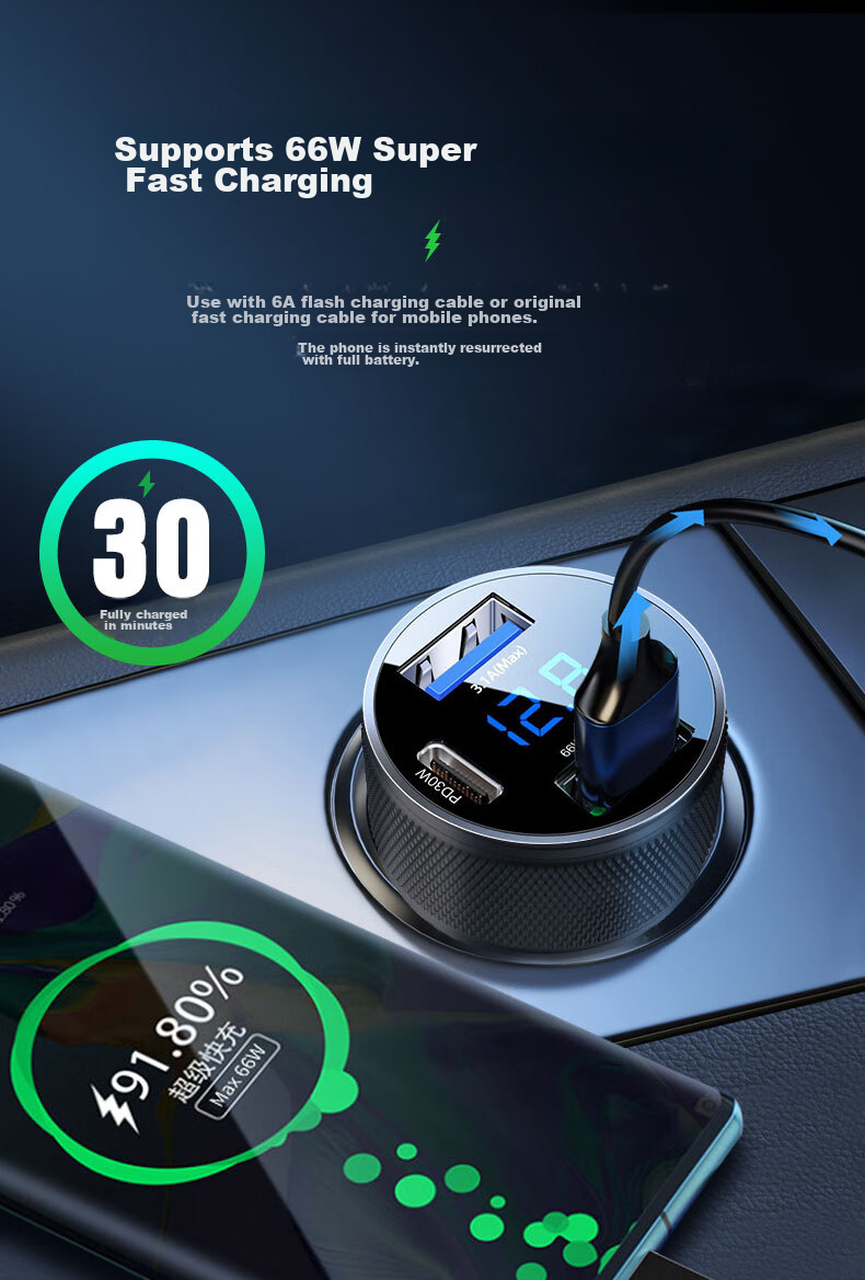 Newsmy Car Charger, Super Fast Charging, Three-In Car Charger, Multifunctional Cigarette Lighter Adapter, Two-In Converter 3