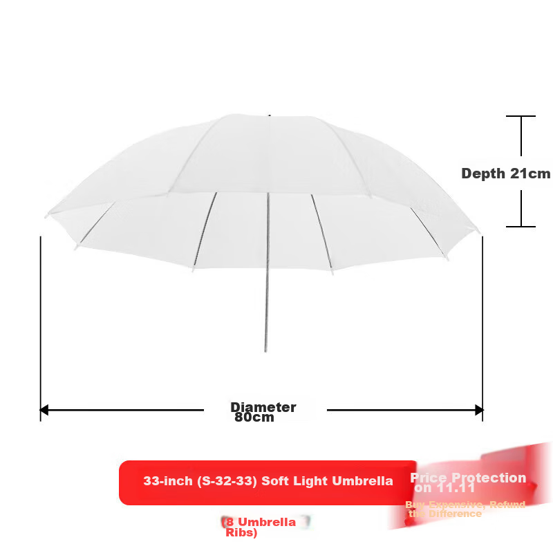 JINBEI S-32 Soft Light Sun Umbrella Professional Soft Light Umbrella Photography Umbrella Nylon Umbrella High-Quality Soft Light Umbrella, 33 Inches (80cm)