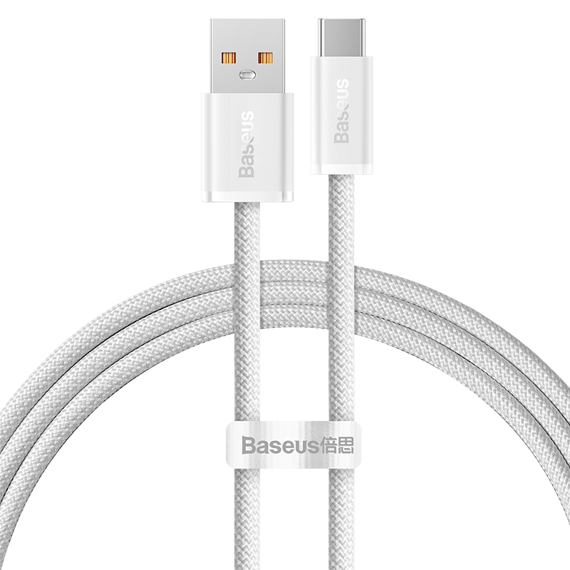 Baseus Type-C Data Cable, 6A, Suitable for Huawei Honor Super Fast Charging 100W/66 Charging Cable, WPura70/Mate70/60Pro+, Xiaomi Android Phones, Car Charger, 1 Meter White
