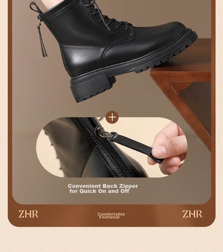 ZHR Martin Boots for Women, Autumn And Winter Retro Thick-Soled Women's Boots, British Style Lace-Up Versatile Ankle Boots, EH96, Black, Size 35 6