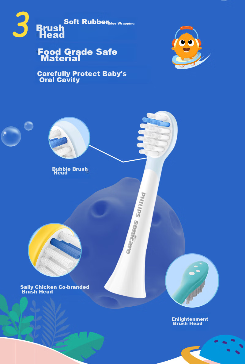 PHILIPS Electric Toothbrush Heads Kids Mini Official Original 2-Pack HX6032/84 Compatible with Little Flying Brush HX5232 HX6322 HX6352 Electric Toothbrush 6