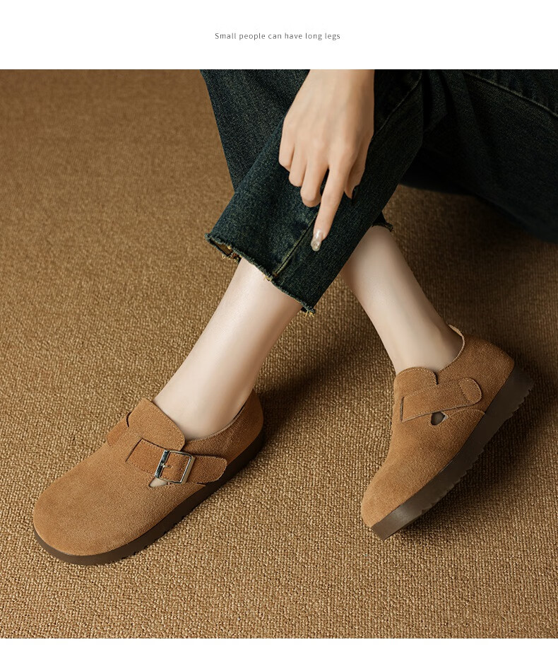 ZHR Bokeng Women's Shoes, 2026 New Style, Genuine Leather, Commuter Women's Shoes, Casual Versatile Flats, AB55 Camel Color, Size 38 8