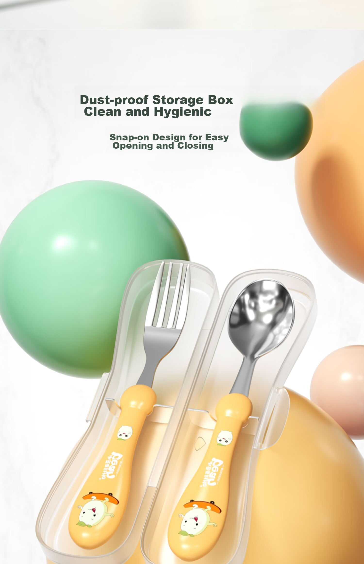 COOKSS Children's Spoon Set, Baby Training Feeding Utensils, 316 Stainless Steel, for Ages 2-8, Infant Supplementary Food Spoons, Tableware, Green + Box 4