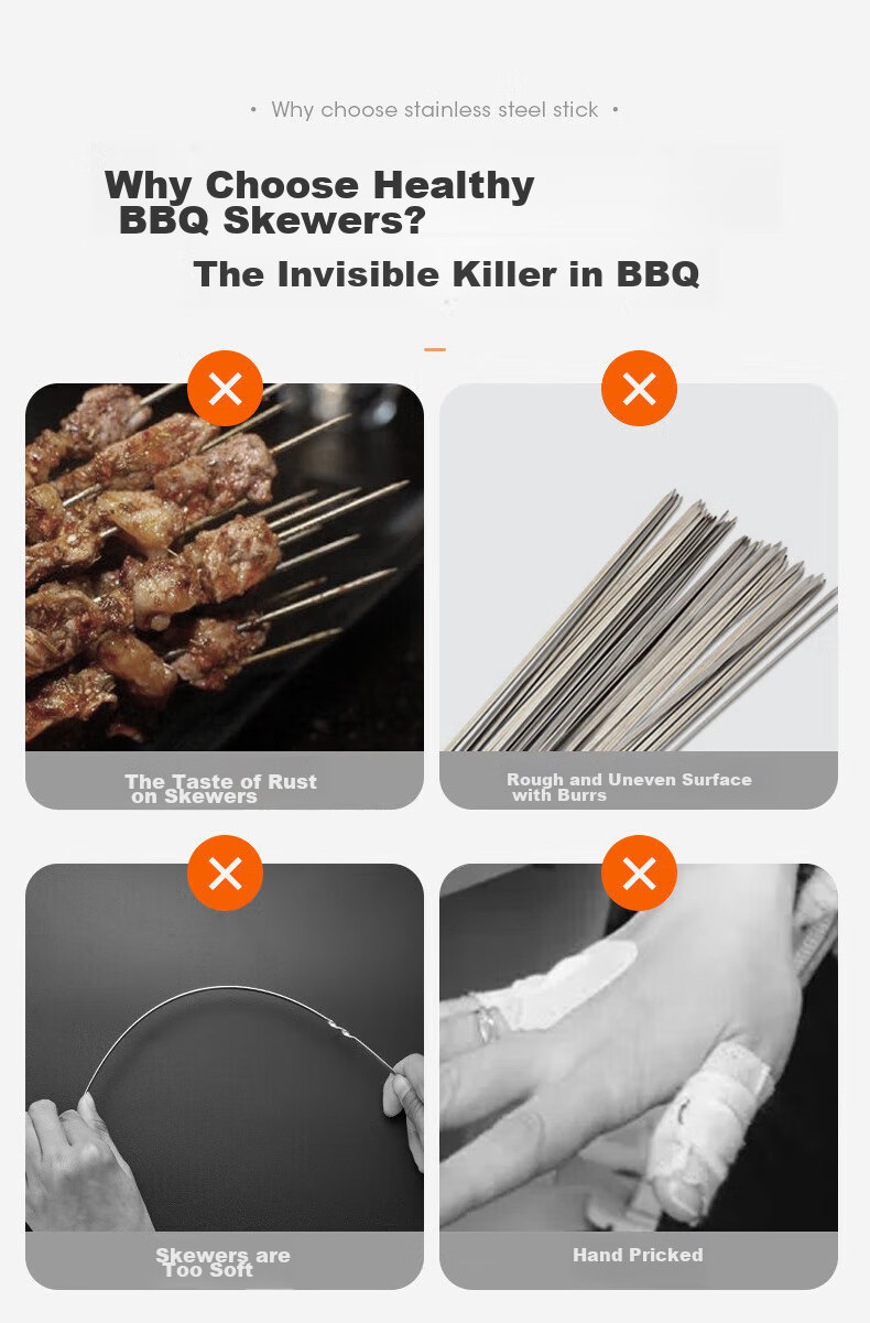 Xingfang Disposable Skewers, Barbecue Skewers, Lamb Kebab Skewers, Stainless Steel Skewers, Food-Grade Meat Skewers, 50 Pieces 3