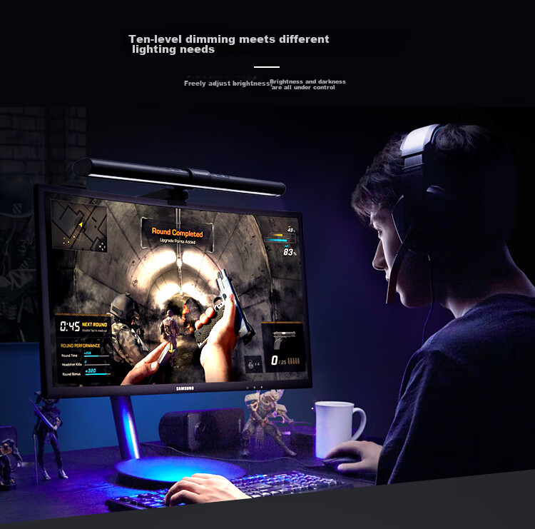 ThundeRobot Screen Hanging Lamp L1pro Computer Monitor Hanging Lamp Student Dorm Essential RGB Sound-Picking Backlit Lighting Effects Full Spectrum Eye Protection Smart Fill Light Gaming Desktop Reading Desk Lamp 6