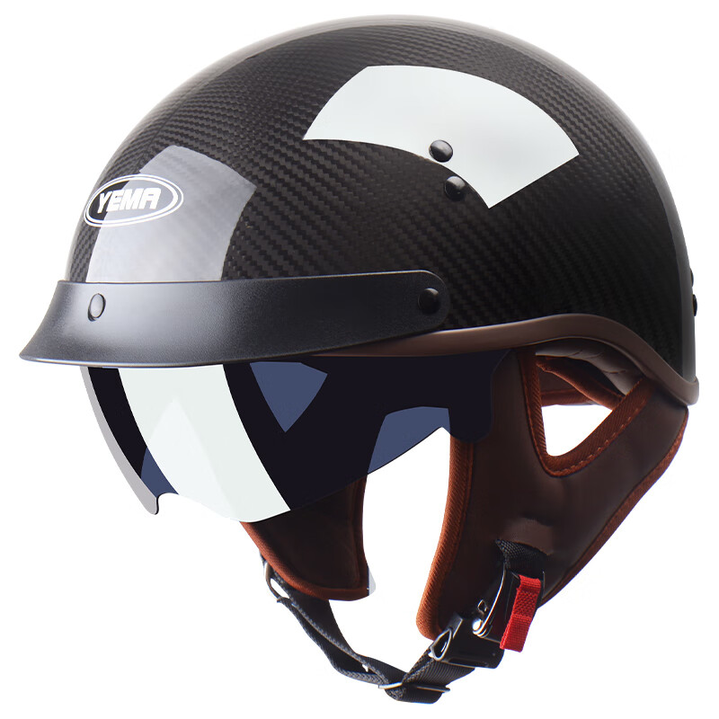 YEMA 636S Carbon Fiber Electric Motorcycle Helmet, Stylish Lightweight Half Helmet for Men And Women, Retro Motorcycle Safety Helmet, All-Season Use, XL Size, Glossy Black