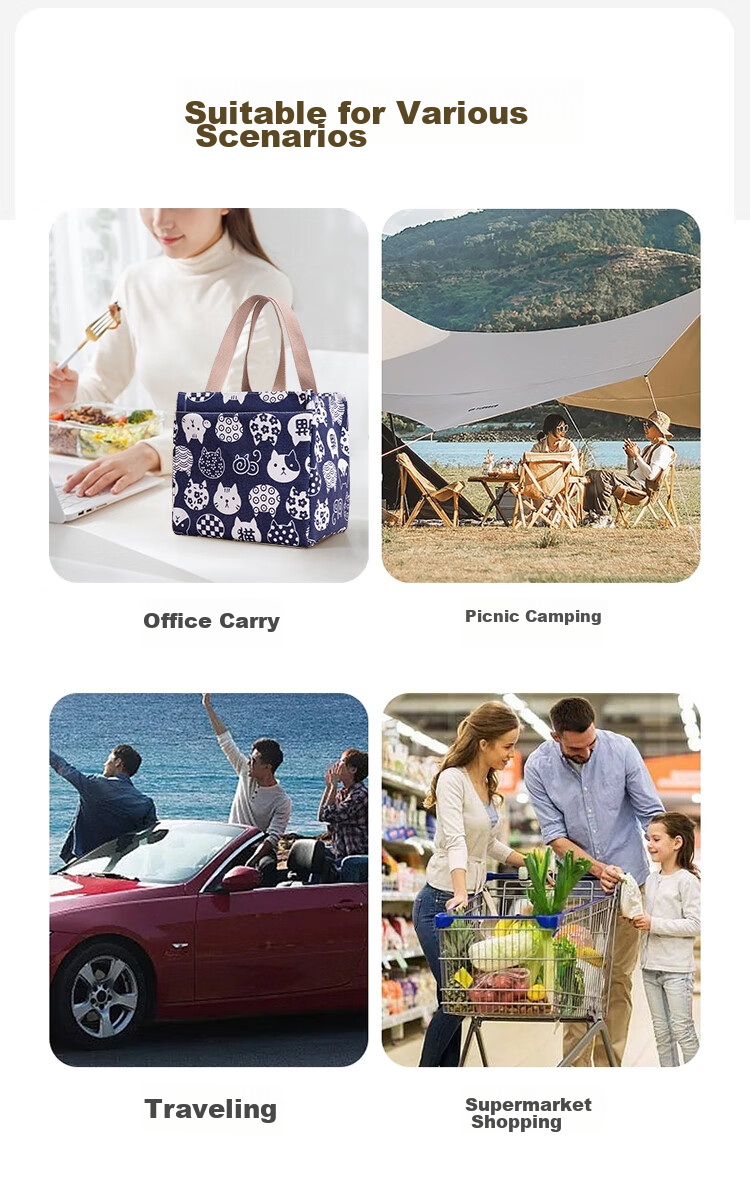 Jinlongxing Japanese-Style Insulated Lunch Box Bag, Canvas Waterproof, for Students And Office Workers, Handheld Food Storage Container Bag, Portable Bento Bag 7