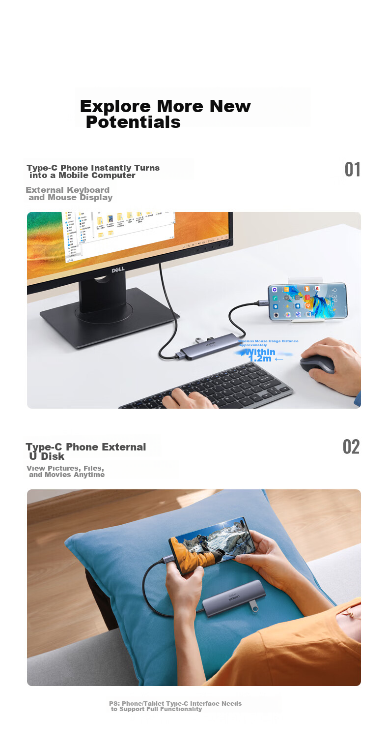 UGREEN Type-C Expansion Dock, 4K 60Hz Hub, USB Multi-Port Adapter, HDMI 2.0 Female Converter, Compatible with Apple Laptops, Mac Computers, IPad Pro, And Smartphones 16