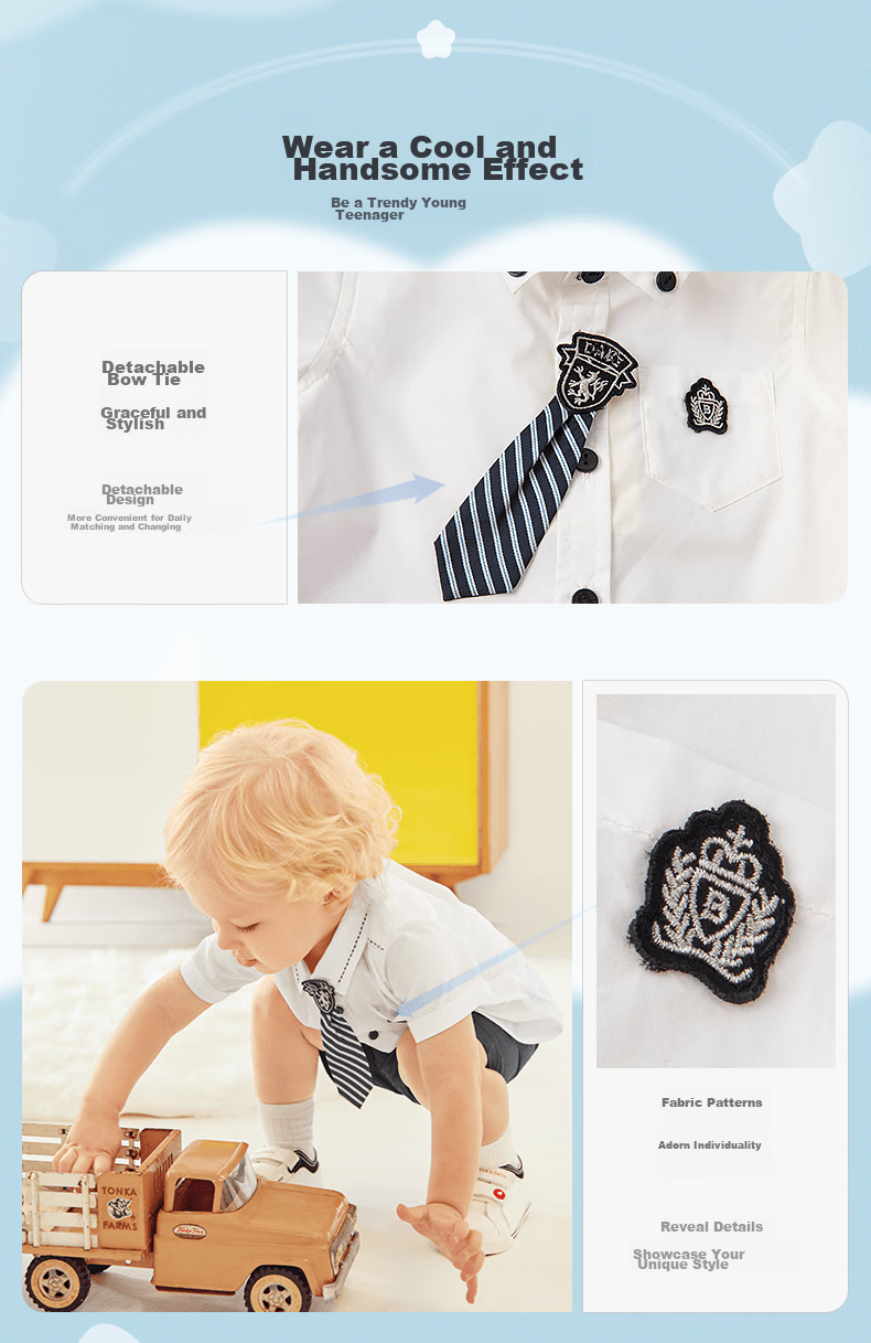 DAVE & BELLA DAVE & BELLA Boys' Summer Outfit, Children's Preppy Stylish Clothing, Baby Boy Short-Sleeve Shorts Two-Piece Set 2