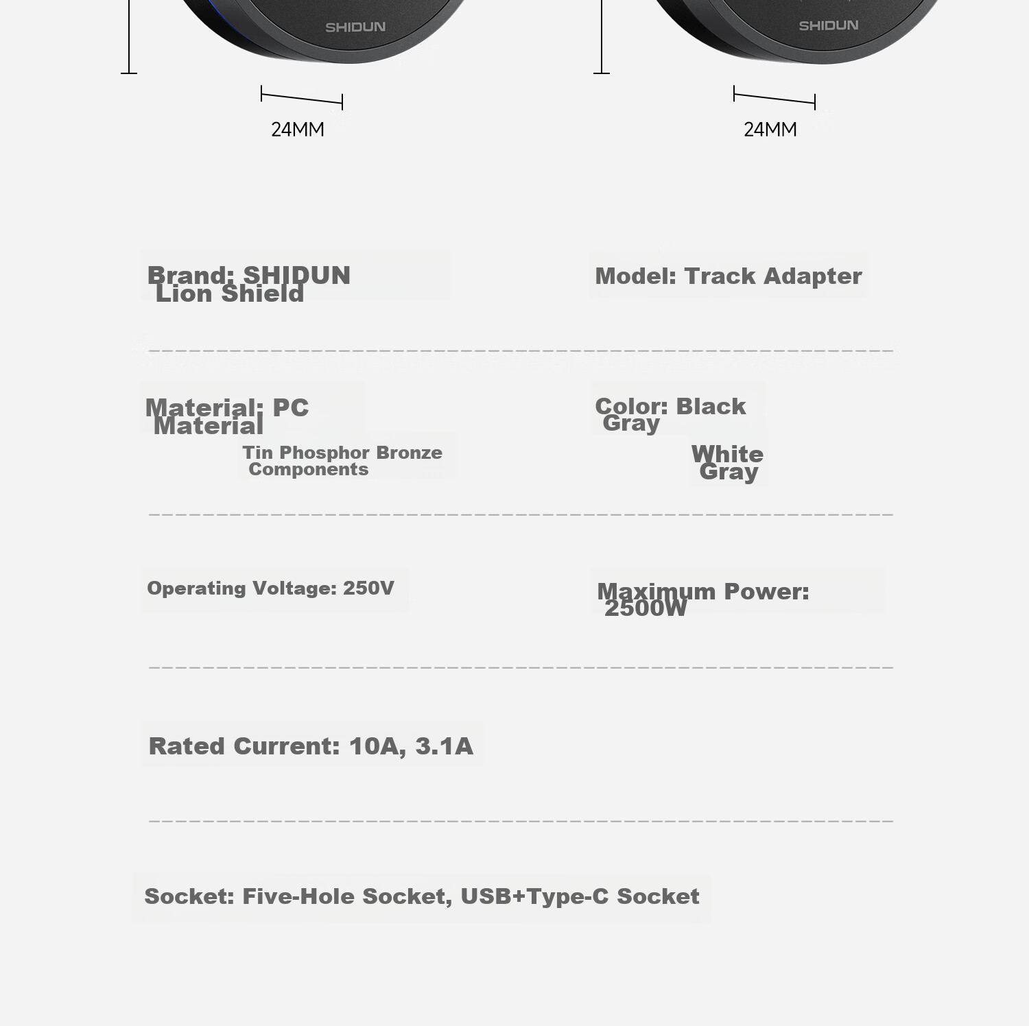 Shidun Track Socket, Surface-Mounted Movable Sliding Rail Socket, Dining Cabinet Kitchen No-Drilling Track Switch Socket, 50cm + 3 Five-Hole Sockets, Black Coffee Color 27