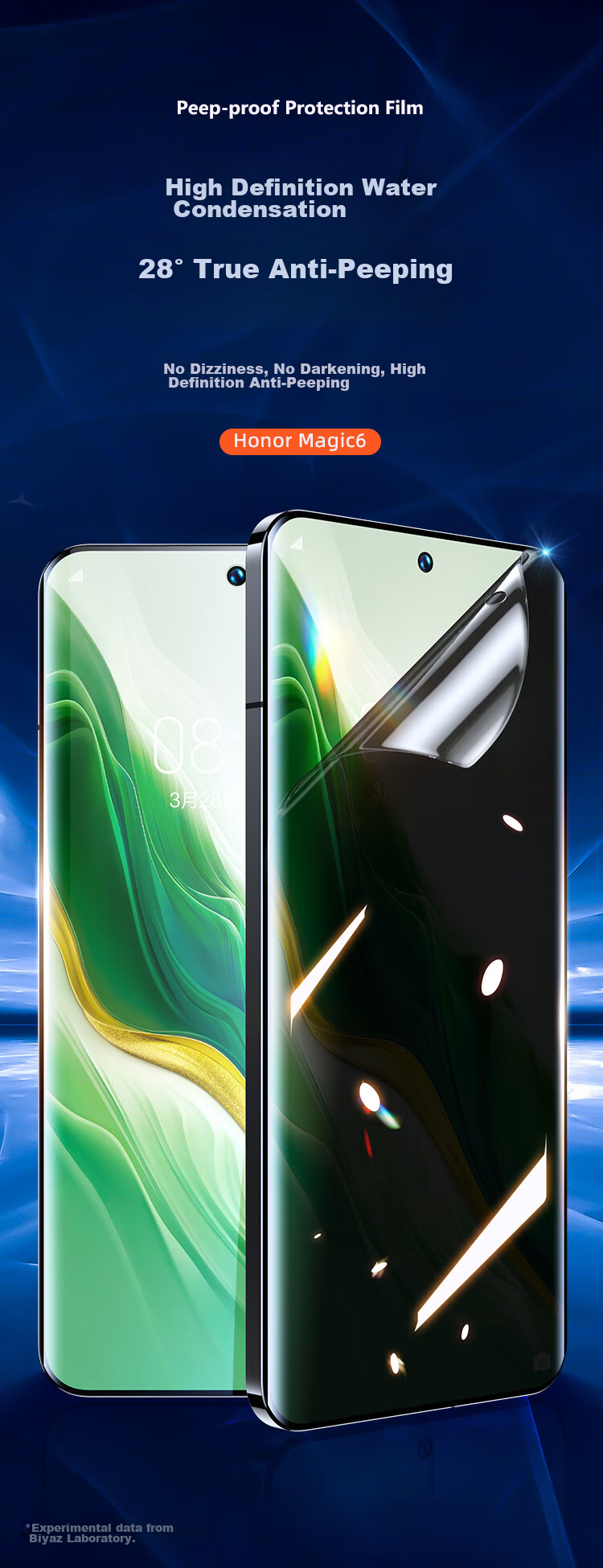 BIAZE [Privacy Screen Protector 2 Pieces] for Honor Magic6 Hydrogel Soft Film, Magic6 Phone Screen Protector, Anti-Peeping HD Non-Tempered Full-Screen Anti-Scratch Anti-Fingerprint Protection JM946 2