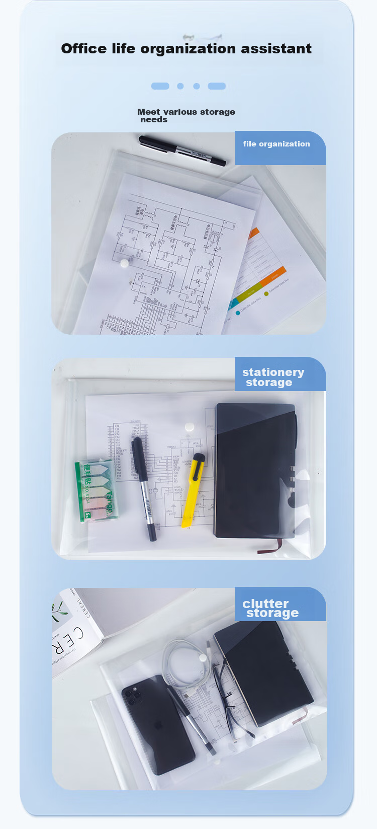 TANGO Office Button File Folders, Transparent Document Storage, 12-Pack, Study Material Organizer, Financial Waterproof Pouches, Contract And Invoice Holder, Office Stationery Supplies 6