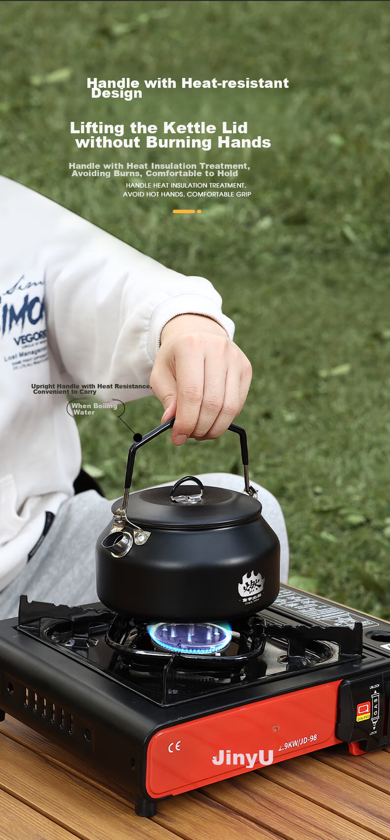 Jinyu Outdoor Kettle, Camping Water Kettle, Picnic Equipment, Stainless Steel Tea Pot, Portable Stove, Camping Water Boiler 8