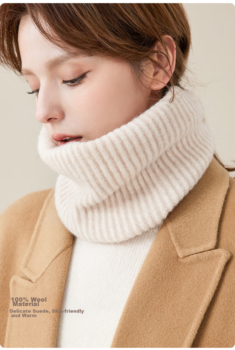 JIUMU Pure Wool Warm Neck Gaiter for Women, Autumn And Winter Thickened Cold-Proof Neck Protector, Women's Neck Warmer, Outdoor Scarf for Winter 4