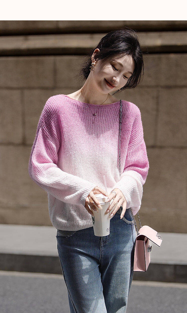 Dme [Dingdai'er Fashion] Autumn And Winter Artistic Gradient Wool Blend Sweater, Lazy-Fit Knitted Top for Wome 21