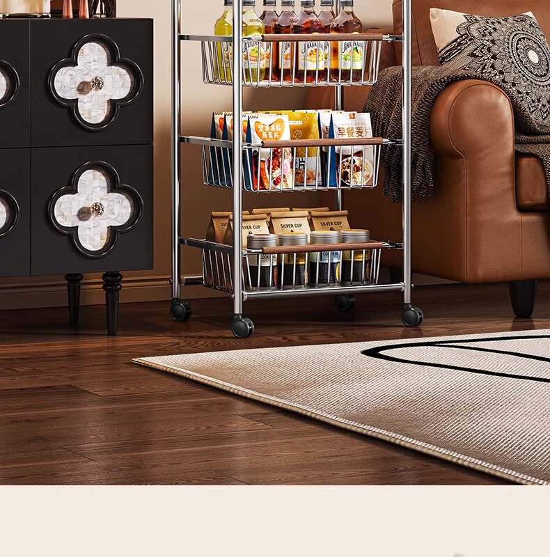 Shunyou Vintage Small Cart, Living Room Snack Storage Rack, Floor-Standing Mobile Kitchen Fruit And Vegetable Storage, Multifunctional SY-644 2
