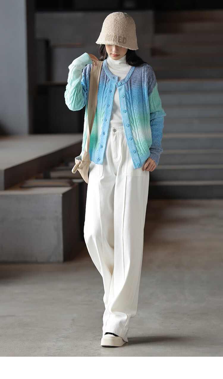 DME Straight-Leg Large Pocket Decorative Long Pants Thickened Autumn Winter Single-Button Fleece-Lined Straight Denim Jeans for Women 7