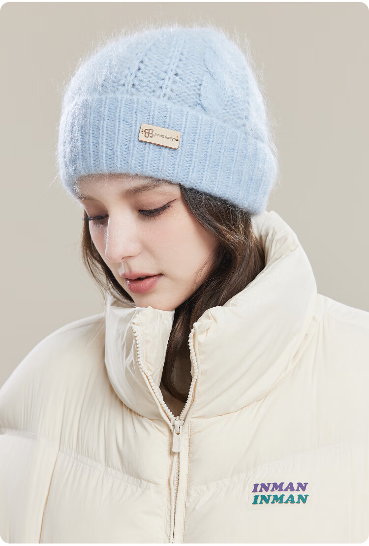 JIUMU Wool Warm Knit Hat, Autumn And Winter Sheepskin Knitted Hat, Cold Hat, Winter Hat, Outdoor Ear Protection Cold Cap for Wome 18