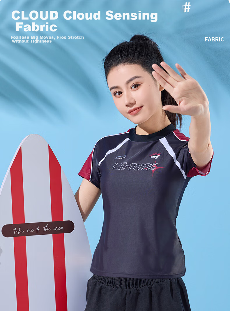 Li-Ning Women's Swimsuit, Sports Casual Fashion Two-Piece Boyshort Swimwear, Tummy Control Slimming Hot Spring Swimwear 482 Black And Red M 6