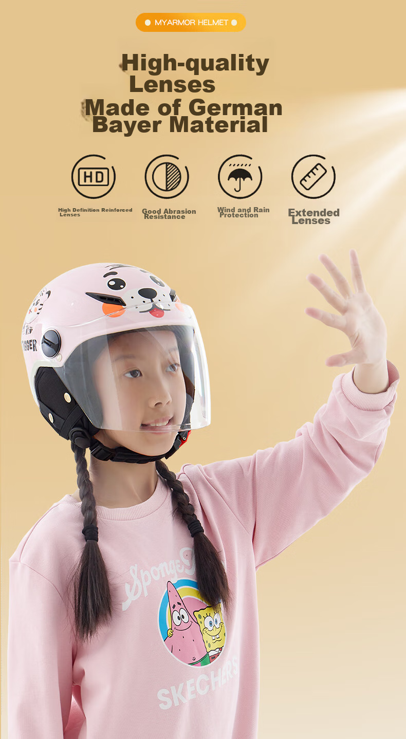 MYARMOR Children's Helmet, Electric Vehicle New National Standard 3C Certified Motorcycle Half Helmet, Lightweight Safety Helmet for Boys And Girls, Suitable for All Seasons, One Size Fits All (48-55), Yellow 9