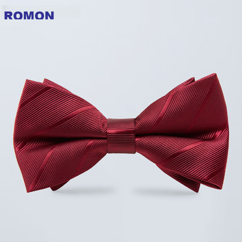 Luomeng Men's Bow Tie, Formal Shirt for Groom's Wedding Banquet, Fashionable Bow Tie, Striped Bow Tie, Wine Red