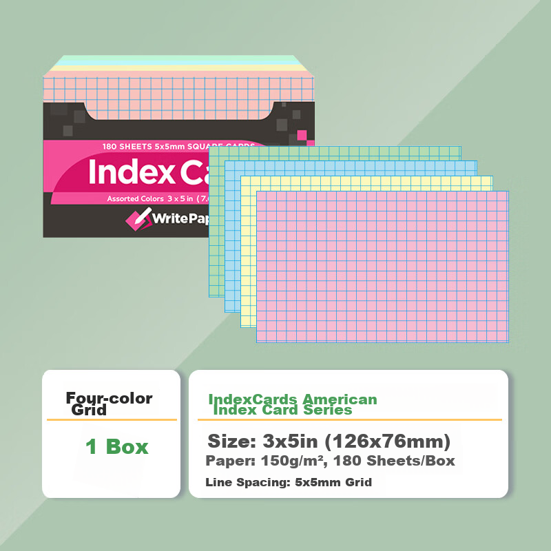 KAISA Four-Color Grid Index Cards, 180 Sheets, Colored Sticky Notes, Record Cards, Classification Index Labels, Card Paper, English Vocabulary Cards, Memo Pads, Stationery