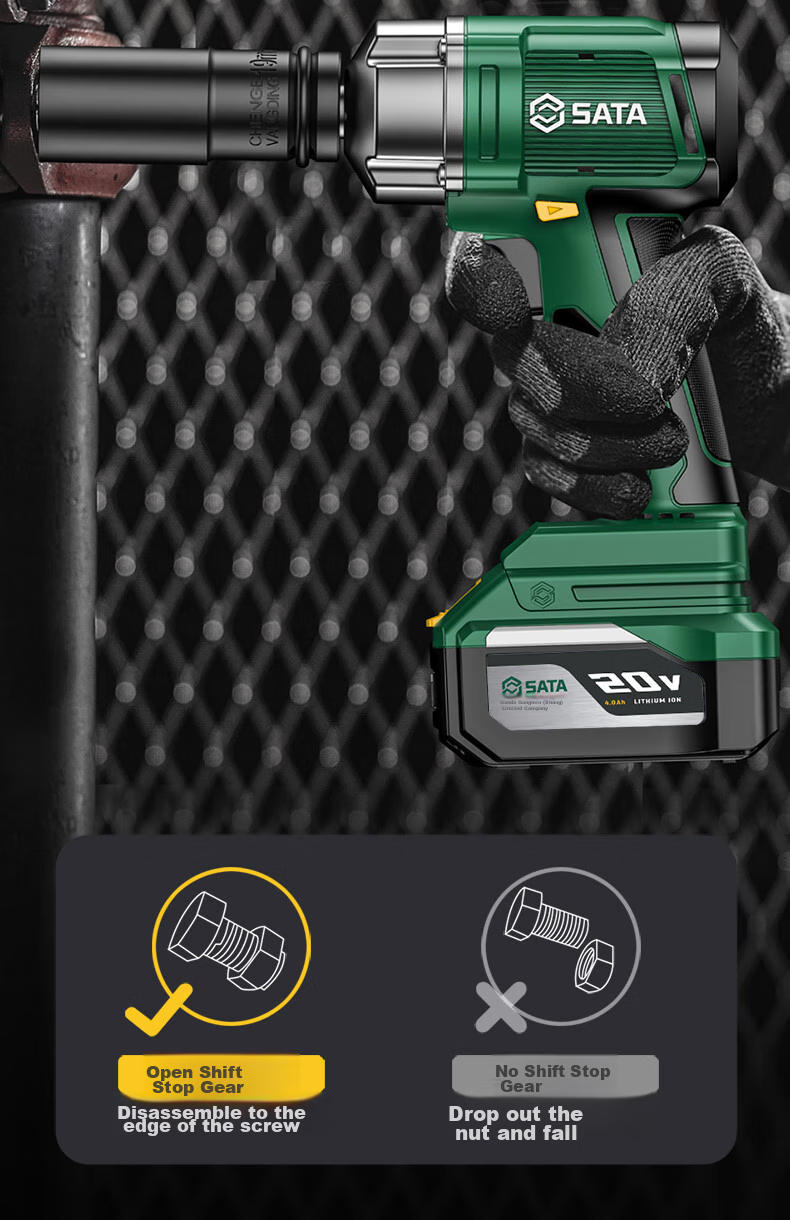 SATA Brushless Electric Wrench Lithium Impact Wrench High Torque Electric Socket Air Gun D05757 with Two Batteries 18