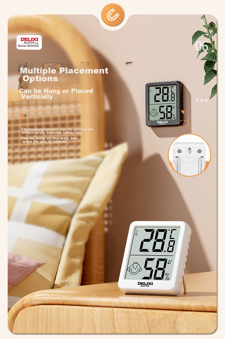 DELIXI ELECTRIC Electronic Thermometer for Indoor, Car, Office, Home, Bathroom, Baby Room, Digital Display High-Precision Wall-Mounted Temperature And Humidity Meter 8