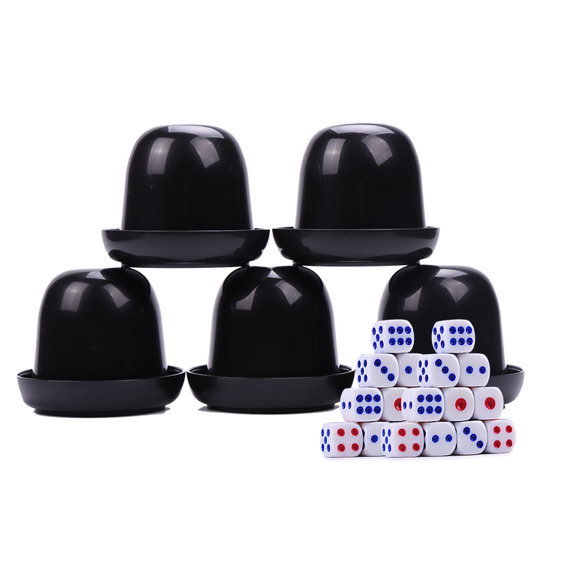 Shenglv Black Dice Set with Base, Includes 5 Dice, 30 Large Thick Plastic Dices, Colorful Cups And Sieve Cup