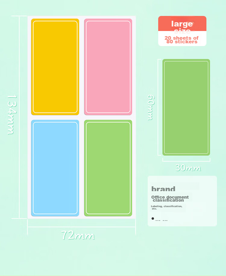 NVV Label Stickers, Medium Size, 120 Pieces, 63*22mm, Self-Adhesive Paper, Handwritten Colorful Classification Name Tags, Price Labels, Office Stationery Sticky Notes 4