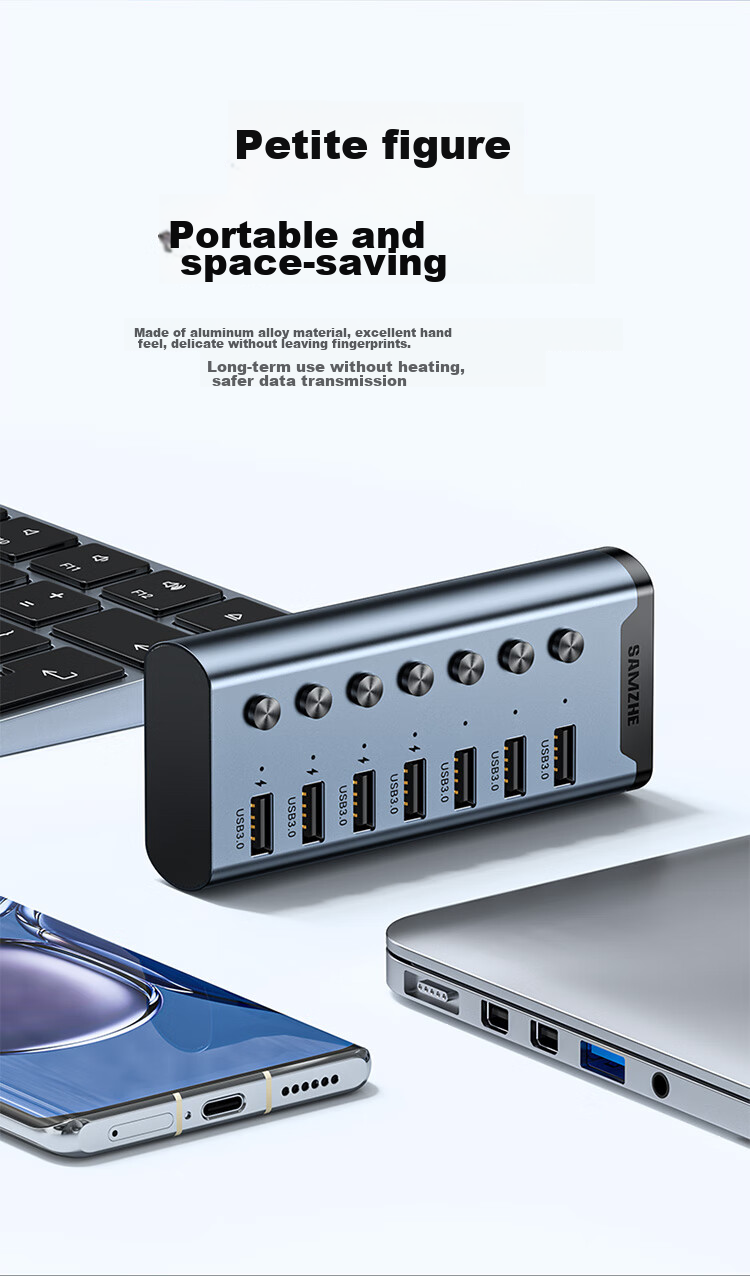 SAMZHE USB3.0 Hub, One-To High-Speed Expansion Dock, Laptop Hard Drive Keyboard Mouse Hub, 7-Port HUB Extension Cable, 1 Meter HB307 9