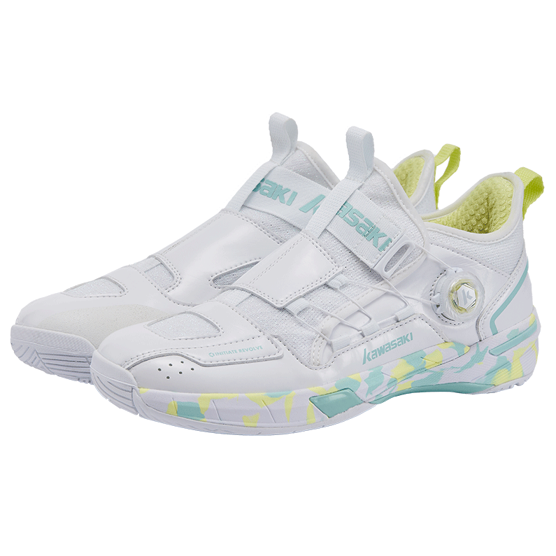 KAWASAKI Badminton Shoes, Wear-Resistant Button Laces, Men's And Women's Sports Shoes, Chuanyue 2.0 Mid, White, Size 37