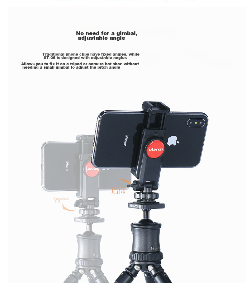 Ulanzi ST-14 Iron Man 3 Metal Phone Clamp for Horizontal, Vertical, Oblique And Overhead Shooting, Hot Shoe Mount for Universal Photography, Vlog, Short Video Selfie And Live Streaming, Desktop Gimbal Stand 3