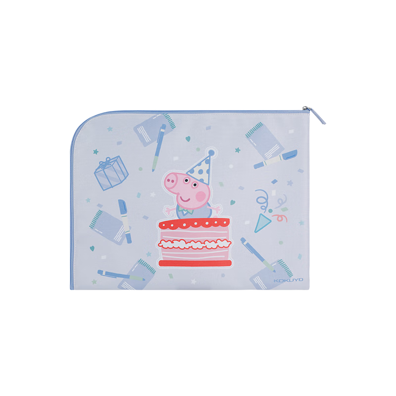 KOKUYO Peppa Pig Collaboration Student Subject Classification File Bag, Zipper Pouch, Waterproof, Large Capacity, A4 Single Layer Design, Blue