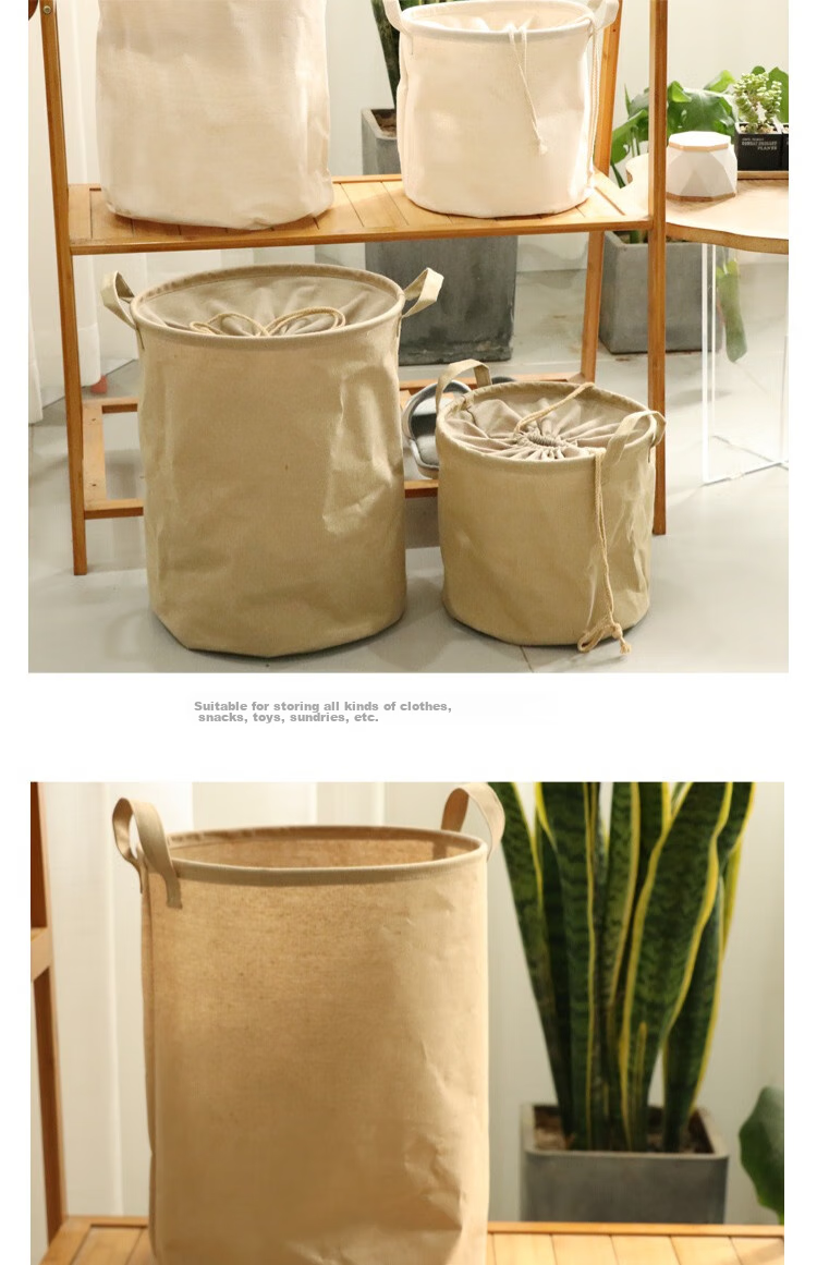 Yuanben Cotton Linen Fabric Laundry Hamper, Foldable Large-Size Dirty Clothes Basket, Ins Storage Bin, Open-Top Storage Basket 6