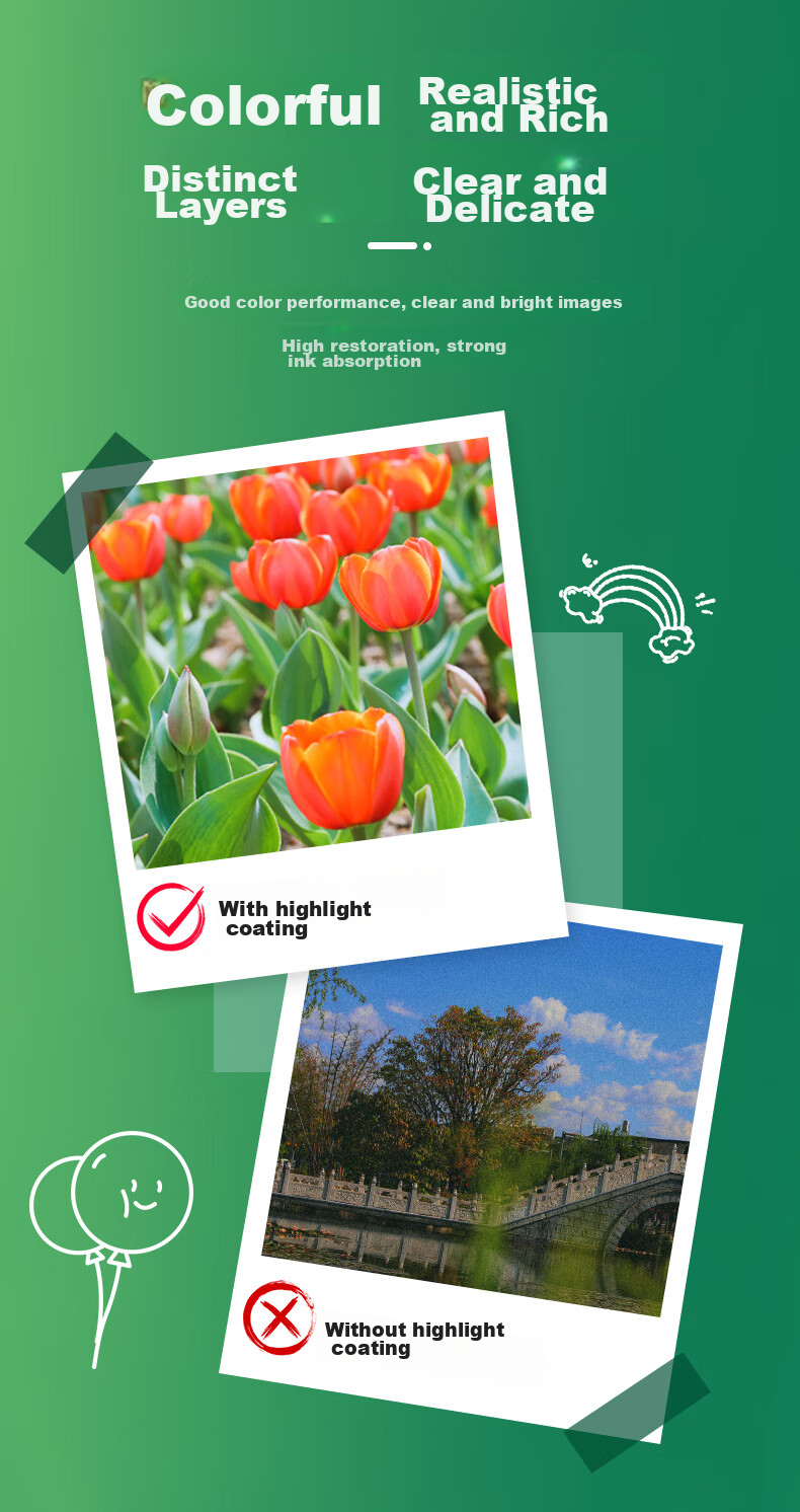 TANGO Photo Paper 230g High Gloss Inkjet Printing Paper 4R/6 Inch Landscape Photo Travel Record Flyer Photo Paper Printing 20 Sheets/pack New Green TANGO 5