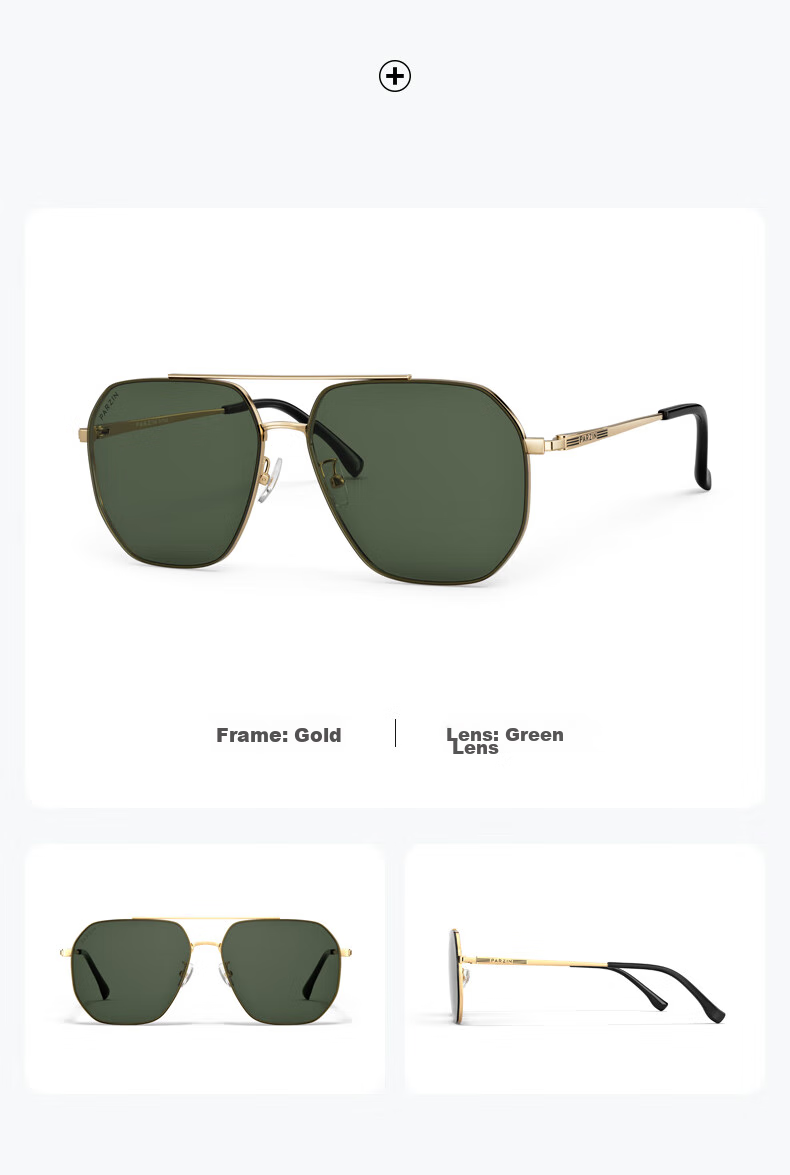 PARZIN Fan Chengcheng Style Double-Beam Alloy Aviator Sunglasses for Men, Polarized Sunglasses, Commuter Driving UV Protection Eyewear 12