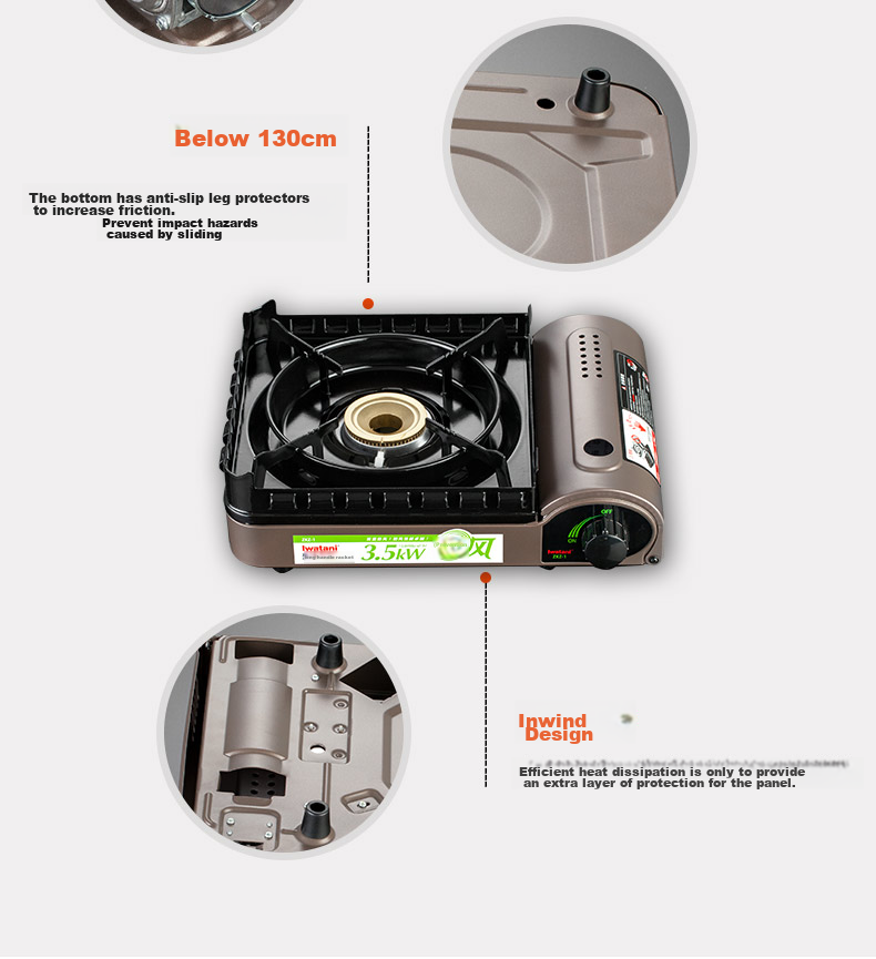 Iwatani Portable Cassette Stove, Outdoor Windproof Camping Gas Stove, Hot Pot Cooker, ZKZ-2F + Double-Sided Hot Pot Set 6