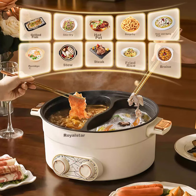 Royalstar Dual-Sided Electric Hot Pot with Temperature Control, All-In Specialized Hot Pot, 6-Minute Rapid Boiling, Multi-Purpose Pot, Electric Cooking Pot, Large Capacity 5.5L Household Electric Hot Pot RHG-55Z1