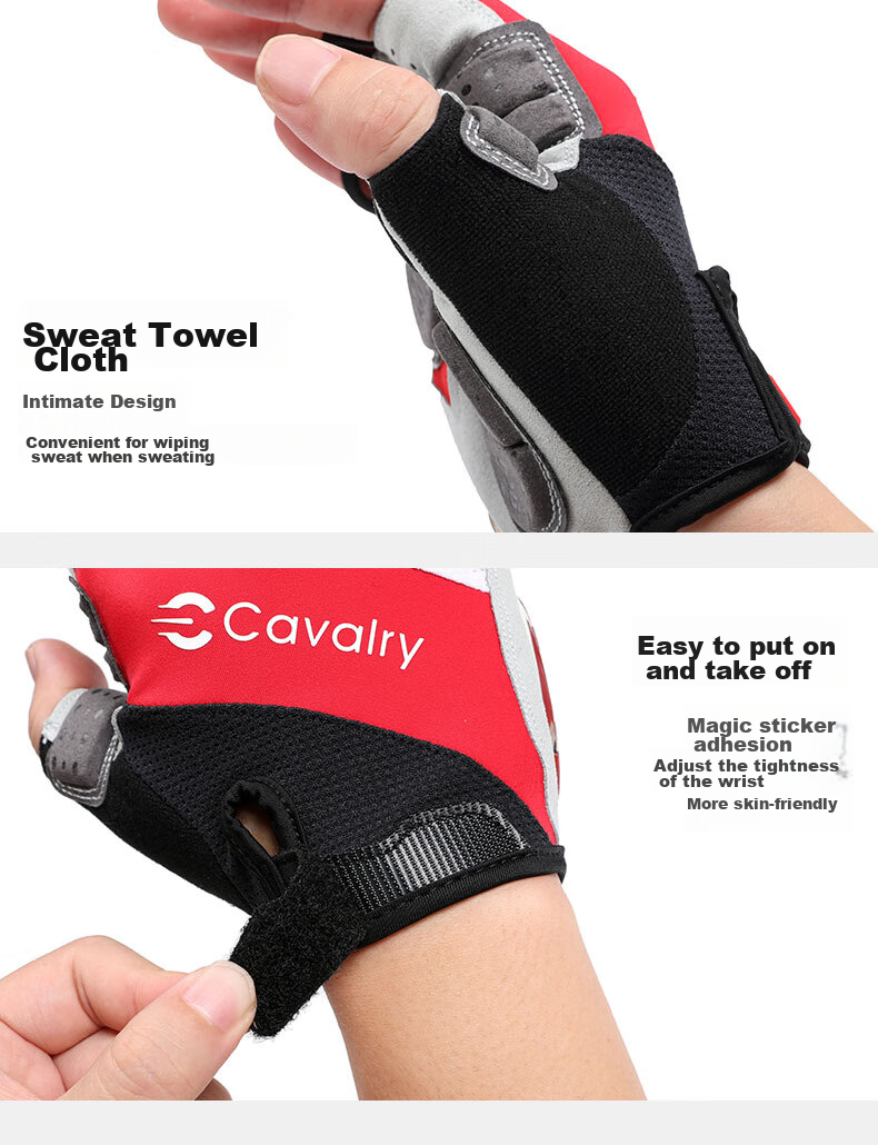 CAVALRY Silicone Half-Finger Gloves for Men And Women, Short Finger Road And Mountain Bike Shock-Absorbing Gloves Cycling Gear Red And White S 12