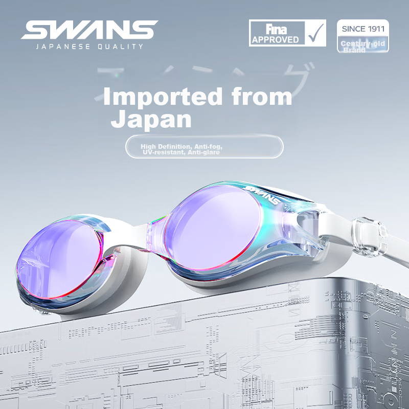 SWANS Swimming Goggles, Coated Japanese Import, Waterproof Anti-Fog High-Definition Swim Glasses, Large Frame for Men And Women, Professional Diving, White
